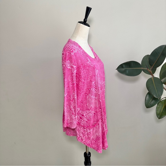 Fresh Produce Printed Handkerchief Hem Top Women’s S Hot Pink Cotton Lightweight - Picture 3 of 6